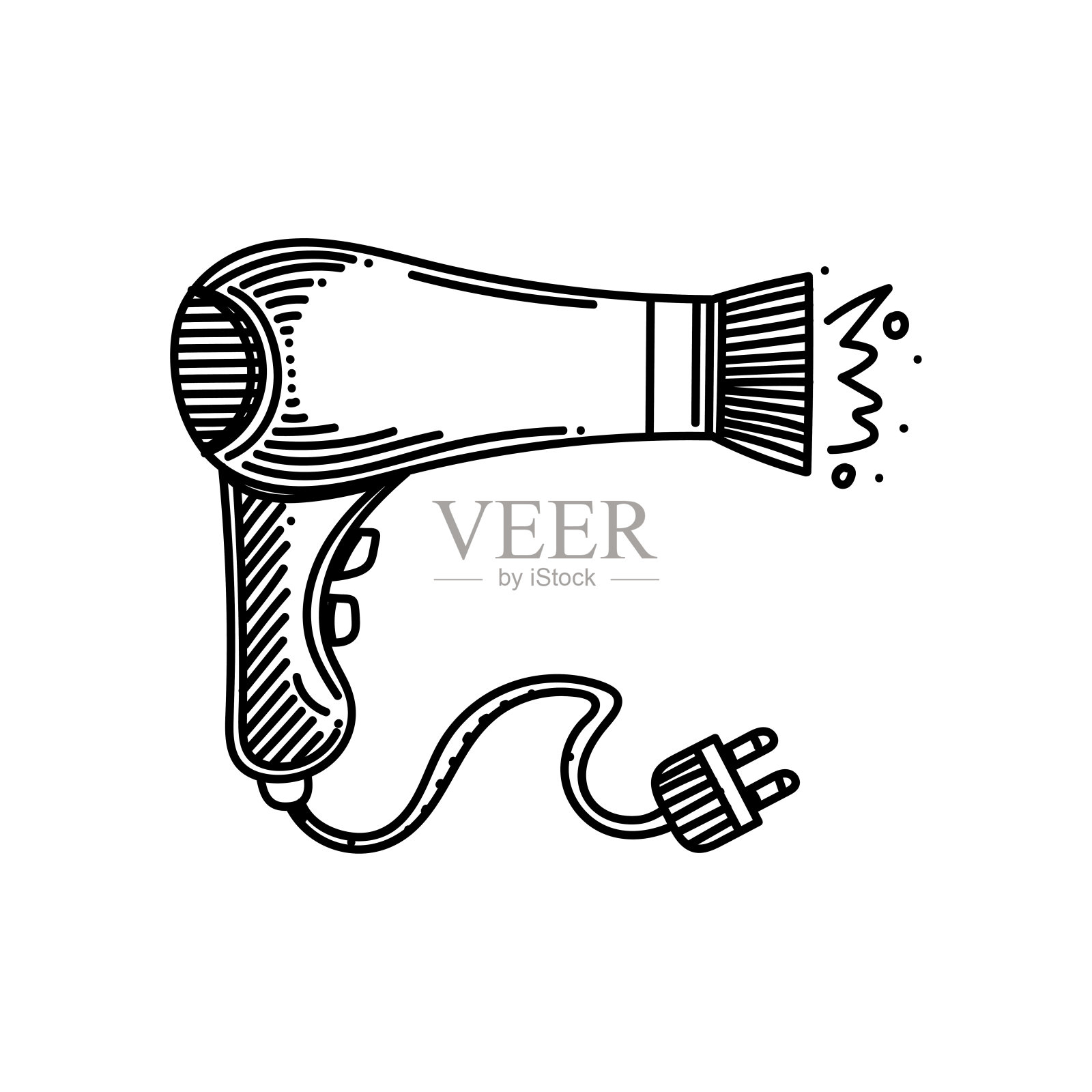 电吹风线图标，草图设计，像素完美，可编辑笔触。标志、标志、符号。插画图片素材