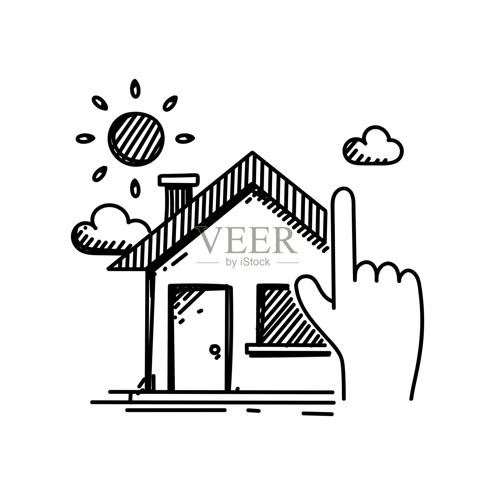 房子选择线图标，草图设计，像素完美，可编辑笔触。标志、标志、符号。插画图片素材