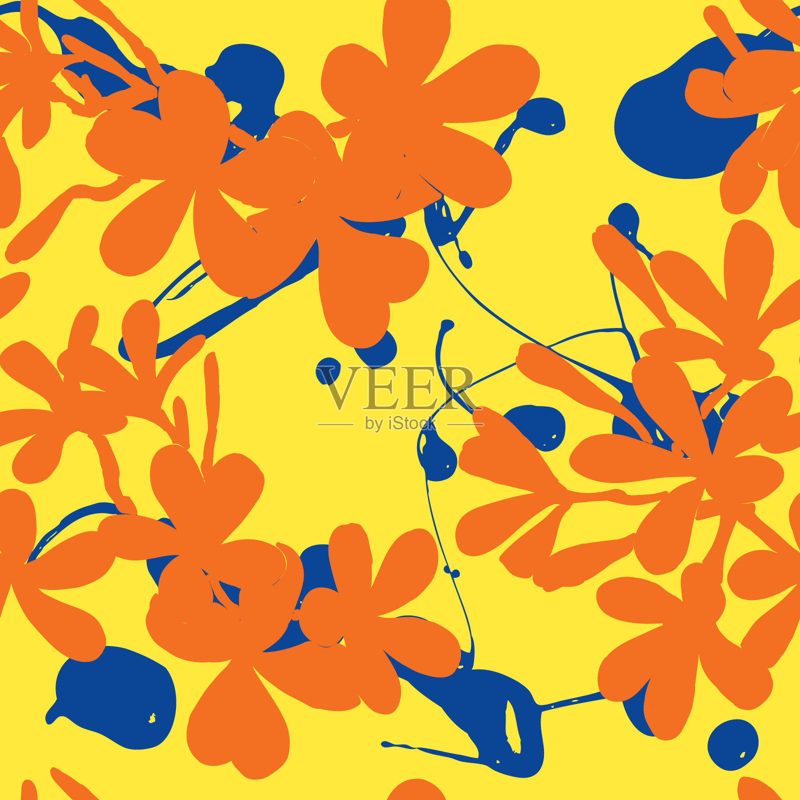 明亮和有趣的60年代热带鸡蛋花剪影无缝图案背景插画图片素材