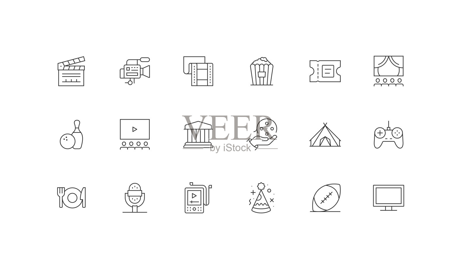 采购产品娱乐，拍板，电影摄像机，电影带，爆米花，票图标图标素材