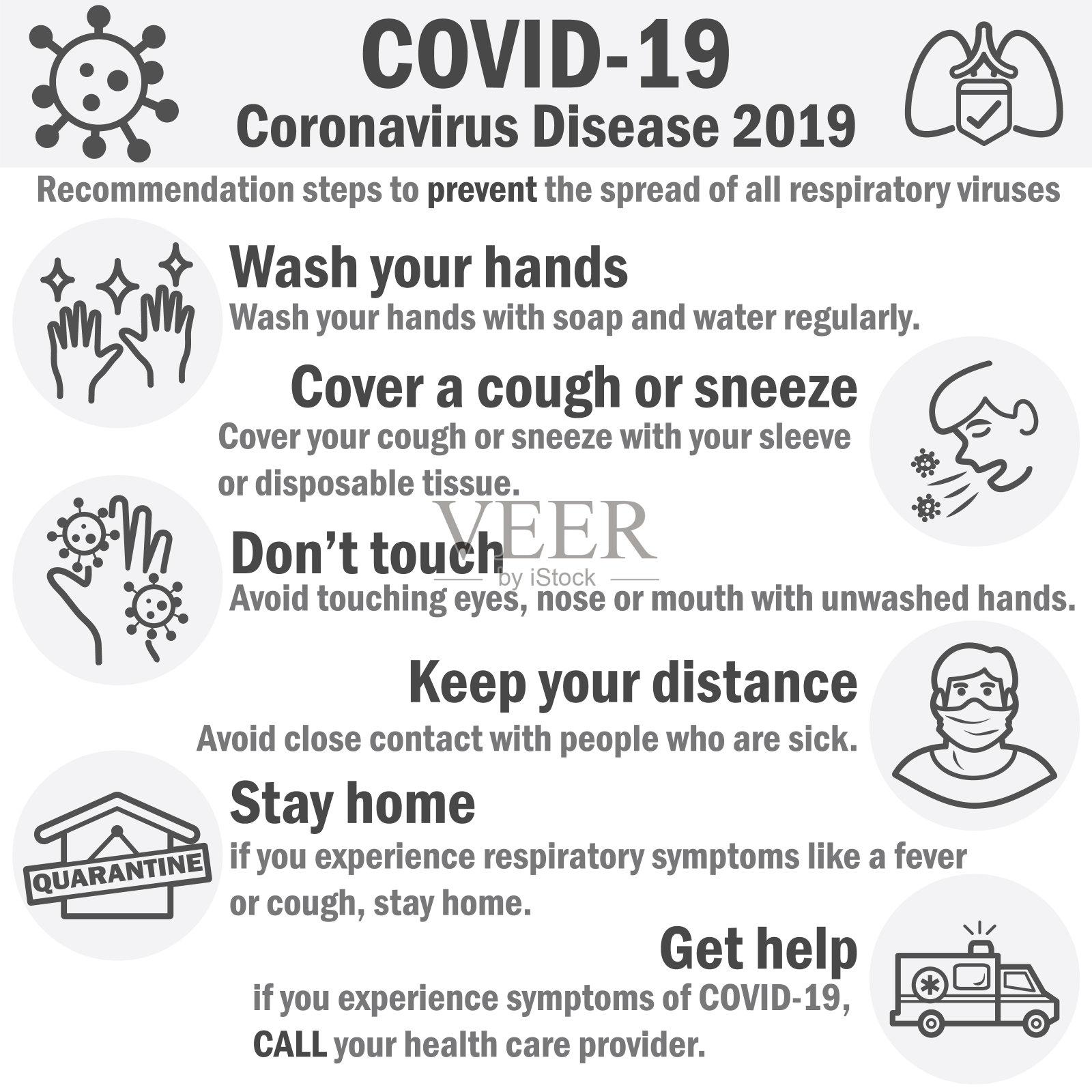 COVID-19预防信息图海报3(灰度图)插画图片素材