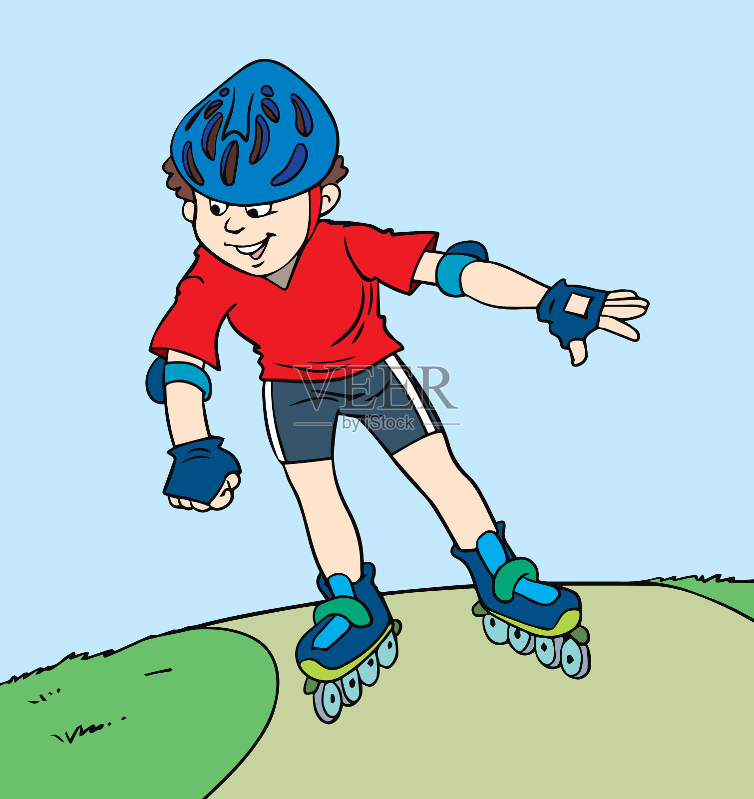 那男孩骑着旱冰鞋。插画图片素材