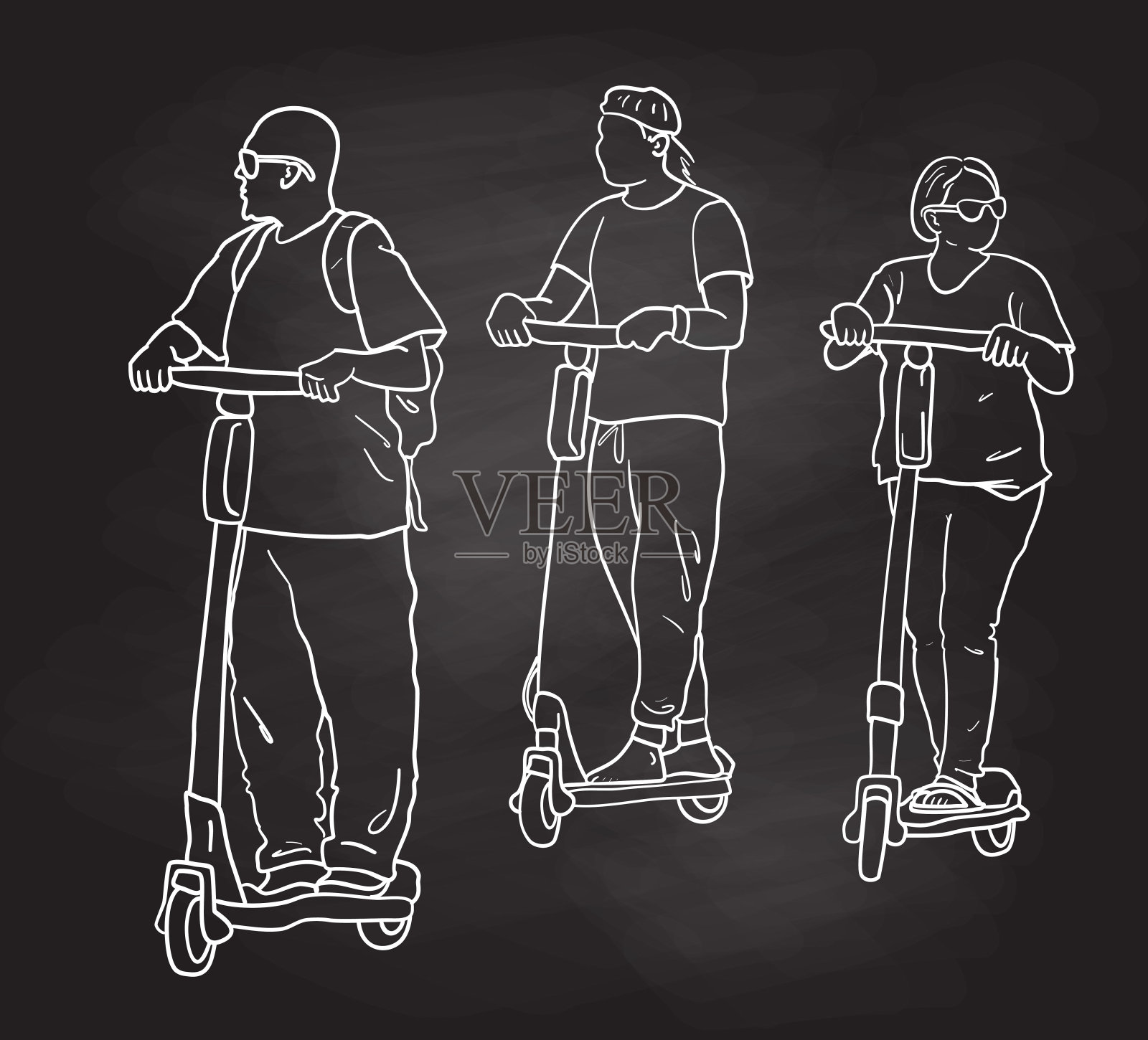 电动滑板车上的年轻游客插画图片素材