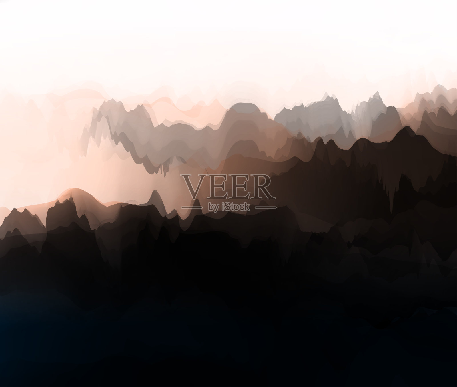 矢量水彩风格的山水画背景插画图片素材