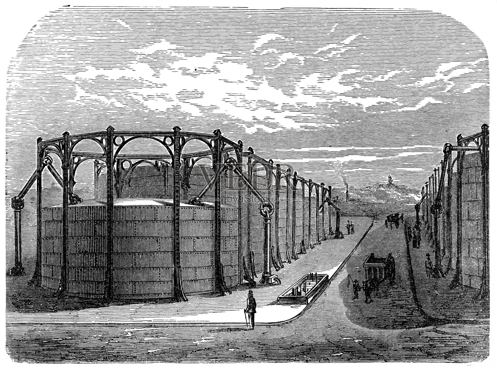 巴黎拉维莱特加油站的12个汽油表插画图片素材