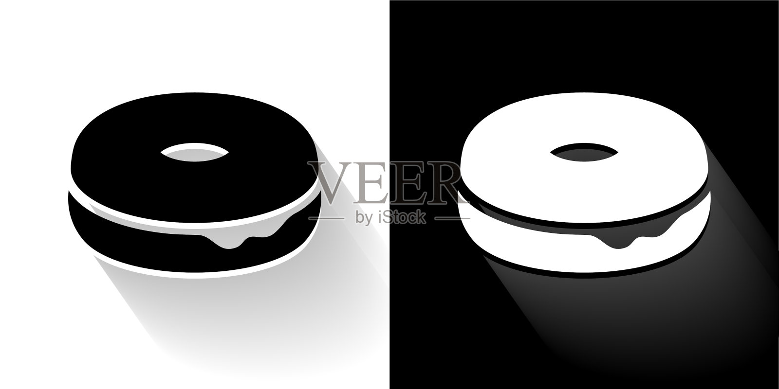 甜甜圈黑色和白色图标与长影子插画图片素材