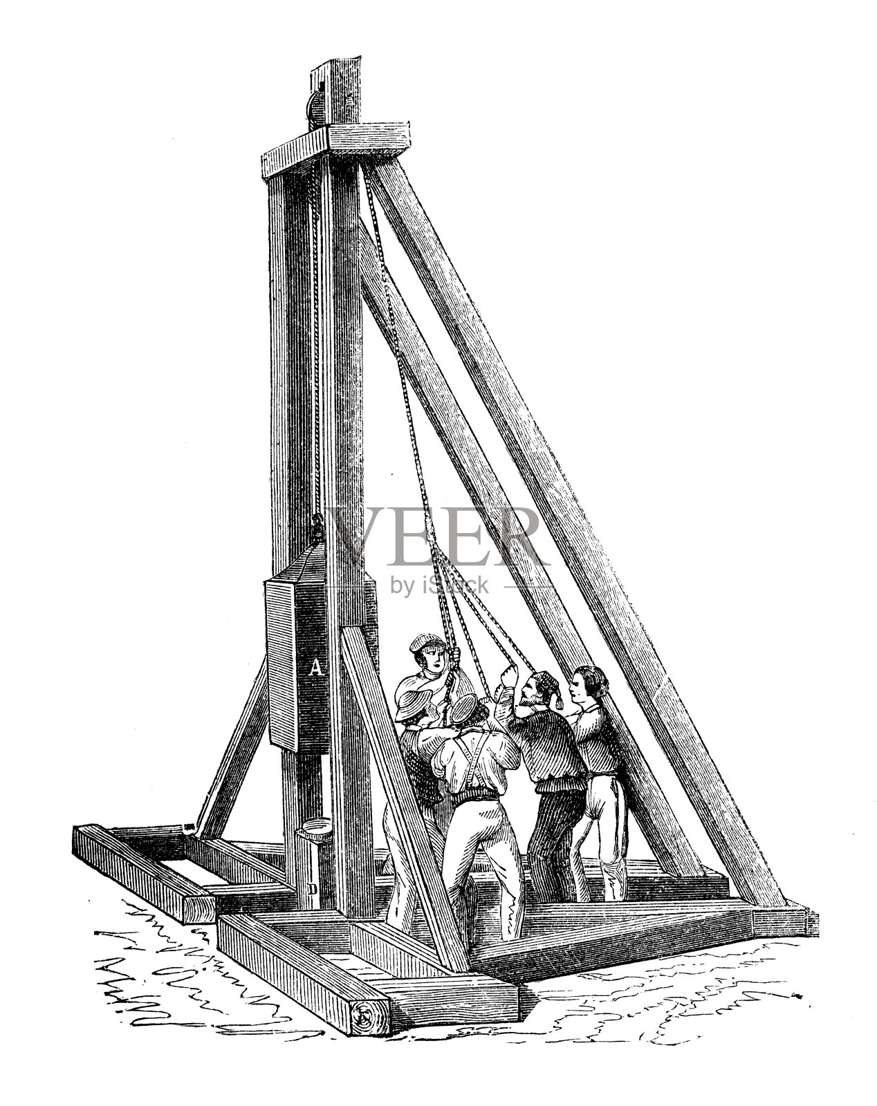 古董插图:打桩机插画图片素材