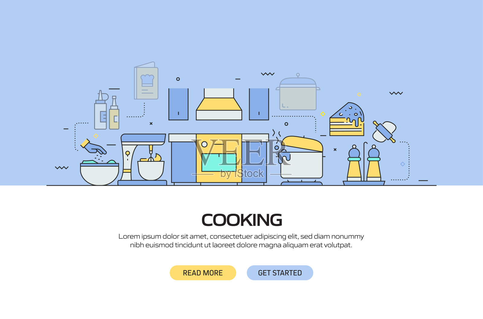 烹饪相关的现代线条风格矢量插图插画图片素材