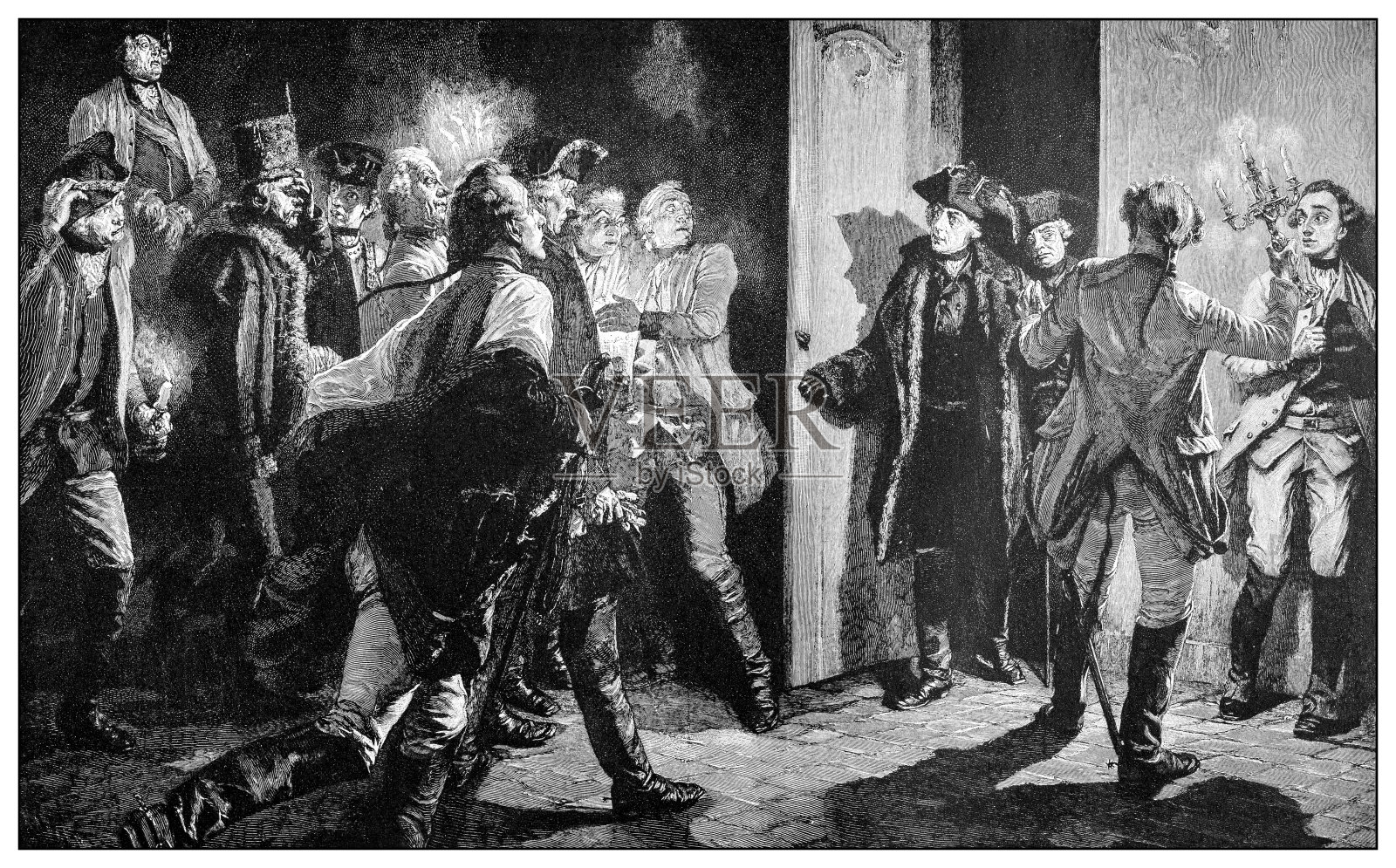 过去的重要人物的古董插图:腓特烈大帝和Leuthen之后的奥地利人插画图片素材