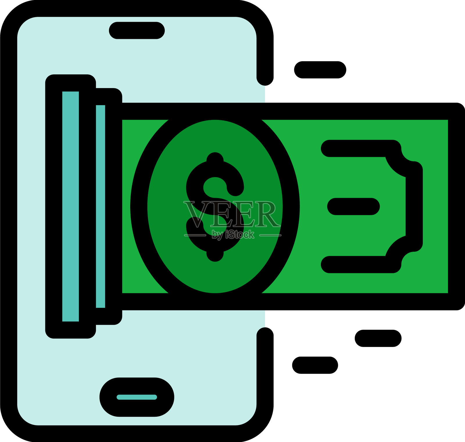 智能手机现金图标颜色轮廓插画图片素材