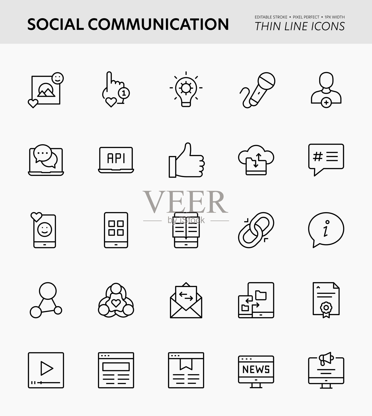 社会通信可编辑笔画图标插画图片素材