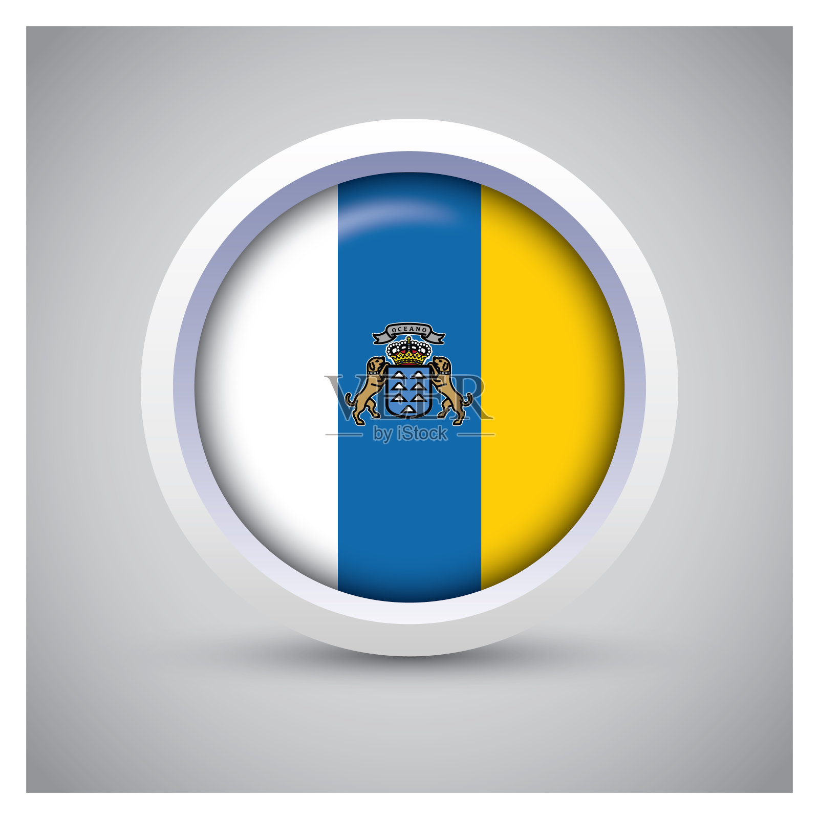 带有旗帜图标的白色按钮上的加那利群岛旗帜，标准颜色插画图片素材