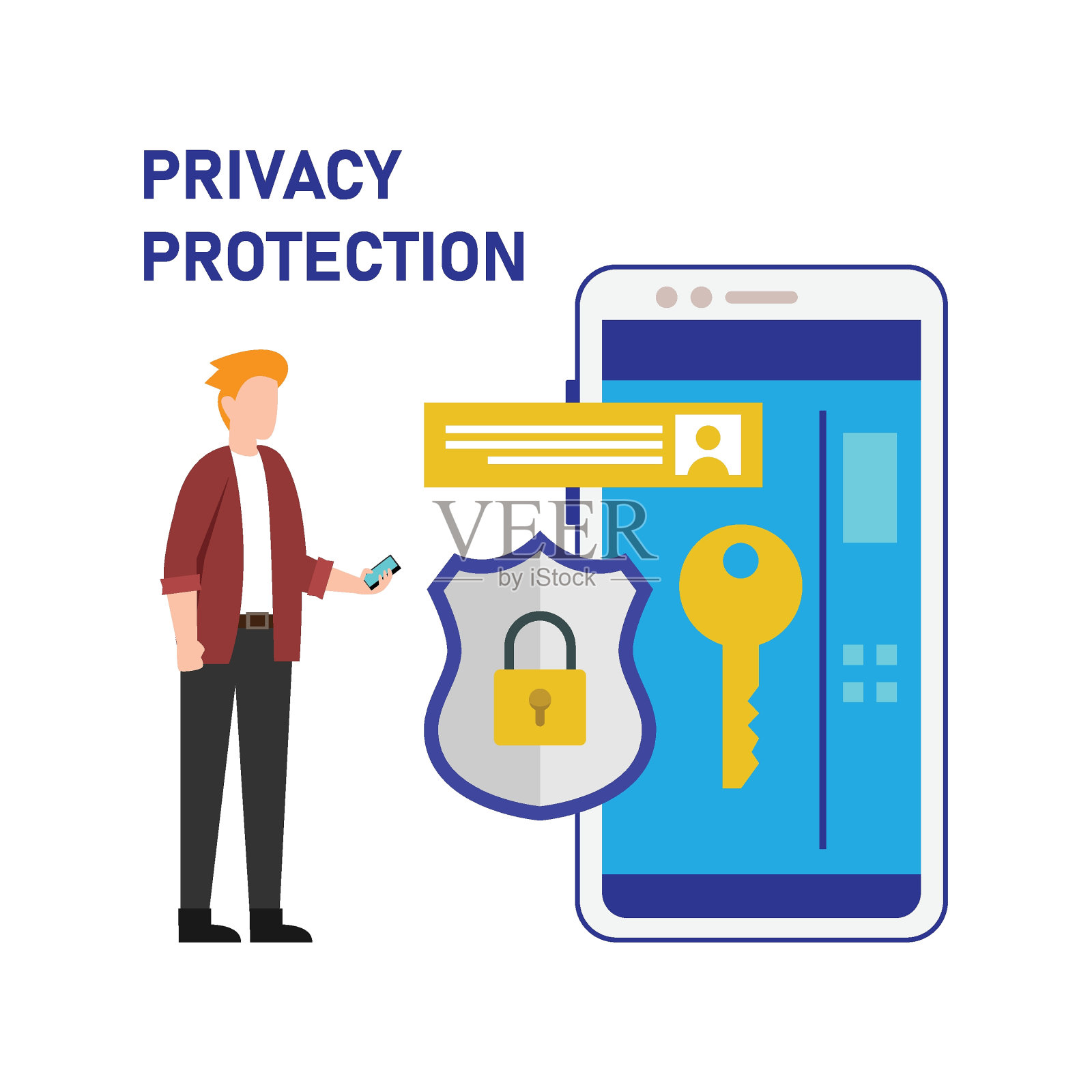 数据保护-男子锁定移动电话插画图片素材
