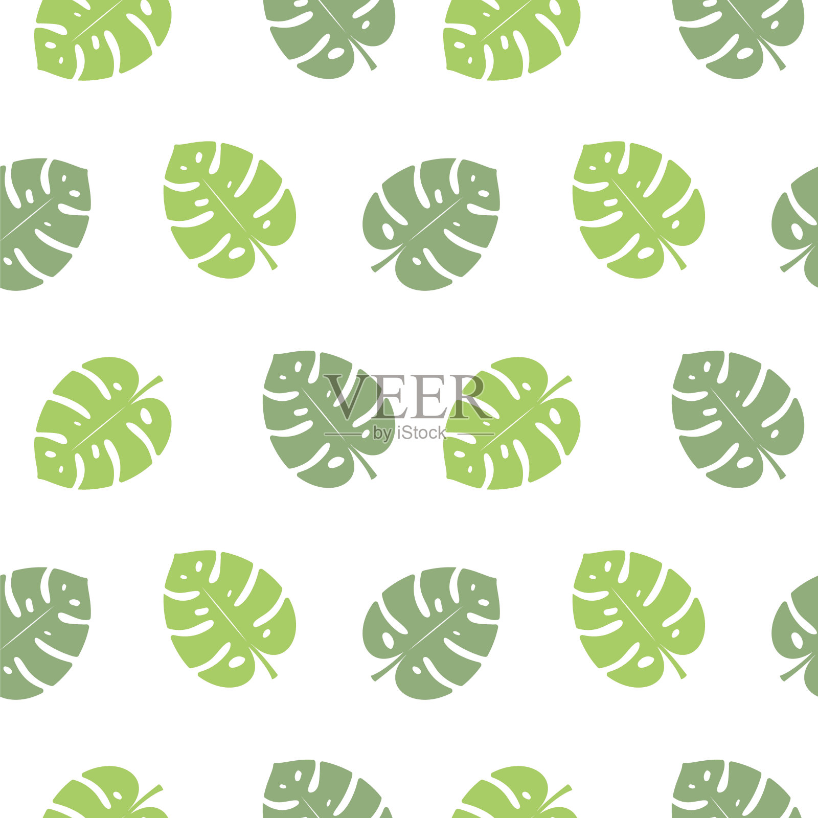 矢量热带树叶无缝图案，热带树叶重复图案，背景。插画图片素材