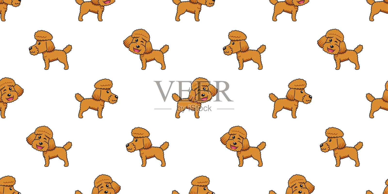 矢量卡通可爱的贵宾犬无缝图案背景插画图片素材