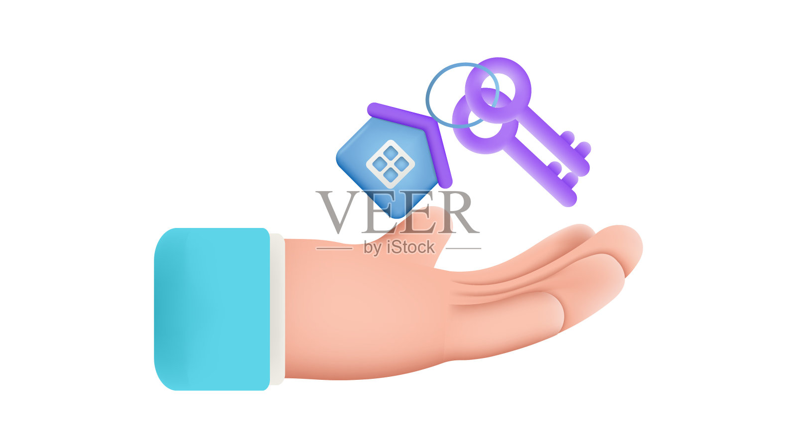 3D可爱的卡通手拿着房子的钥匙插画图片素材
