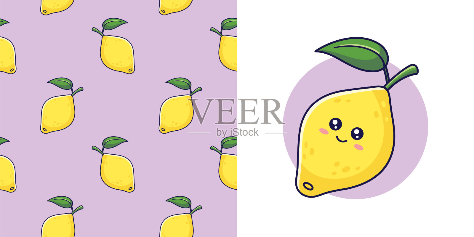 婴儿衣服的手绘柠檬。矢量插图在涂鸦风格。明信片与柠檬和无缝图案。插画图片素材