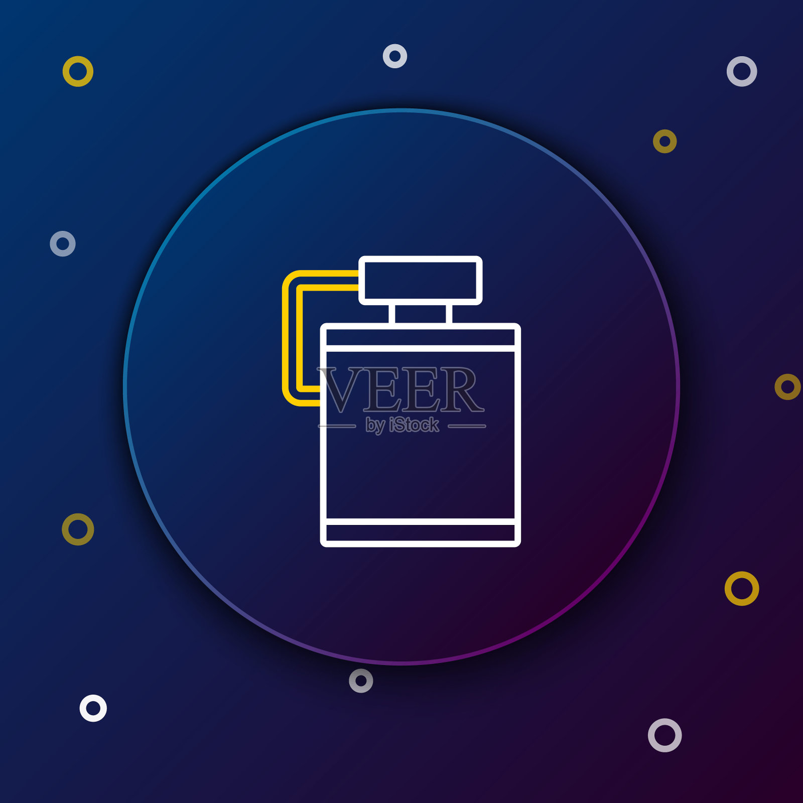 线食堂水壶图标孤立的蓝色背景。游客烧瓶图标。运动中使用的水瓶。色彩缤纷的轮廓概念。向量插画图片素材