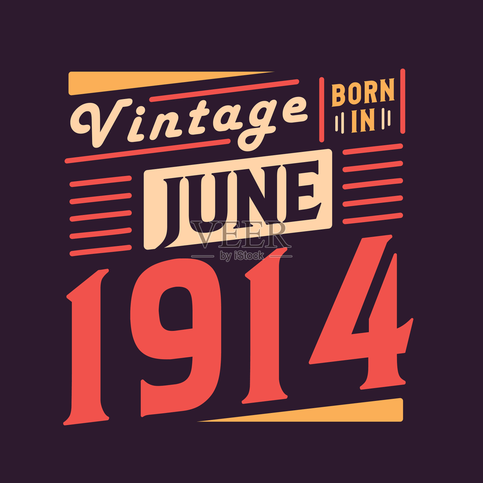 1914年6月出生的复古插画图片素材