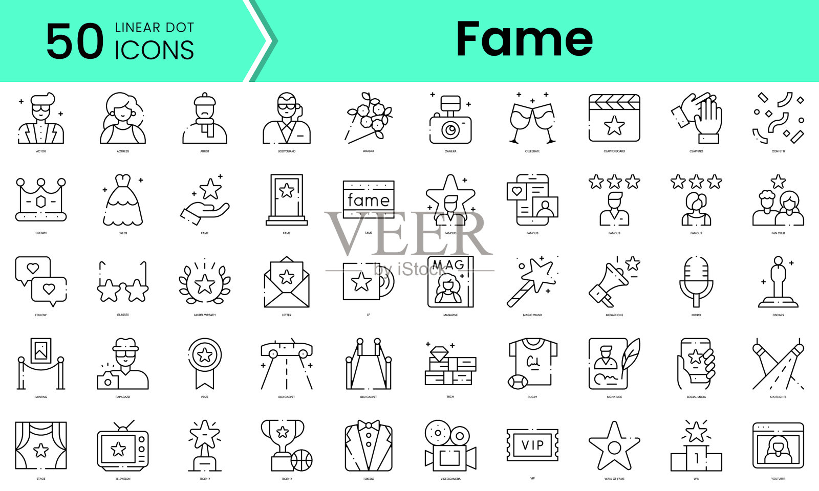 一组名人图标线艺术风格图标包插画图片素材