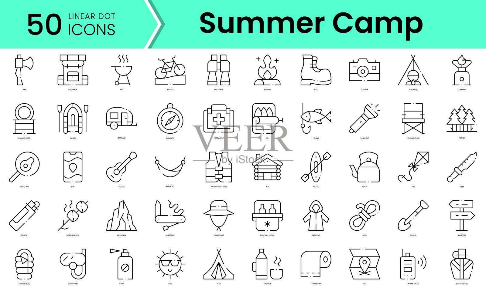 一套夏令营图标线艺术风格图标图标素材