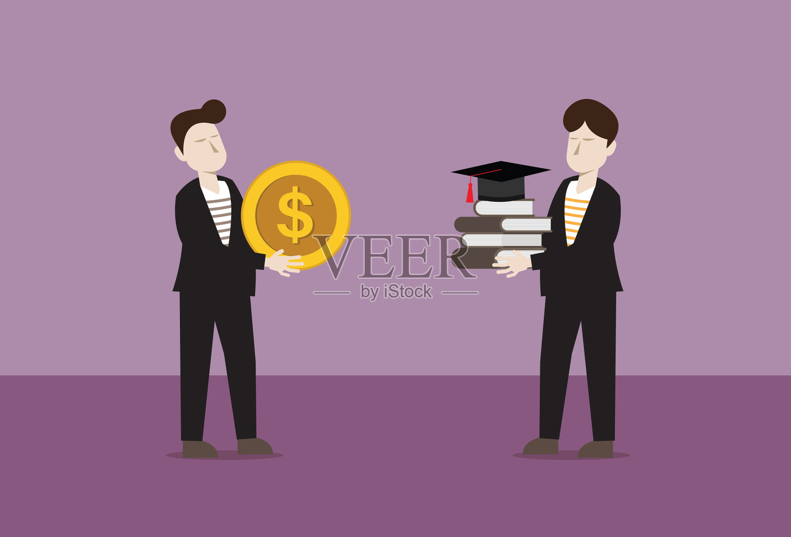 商人持有一美元硬币和书插画图片素材