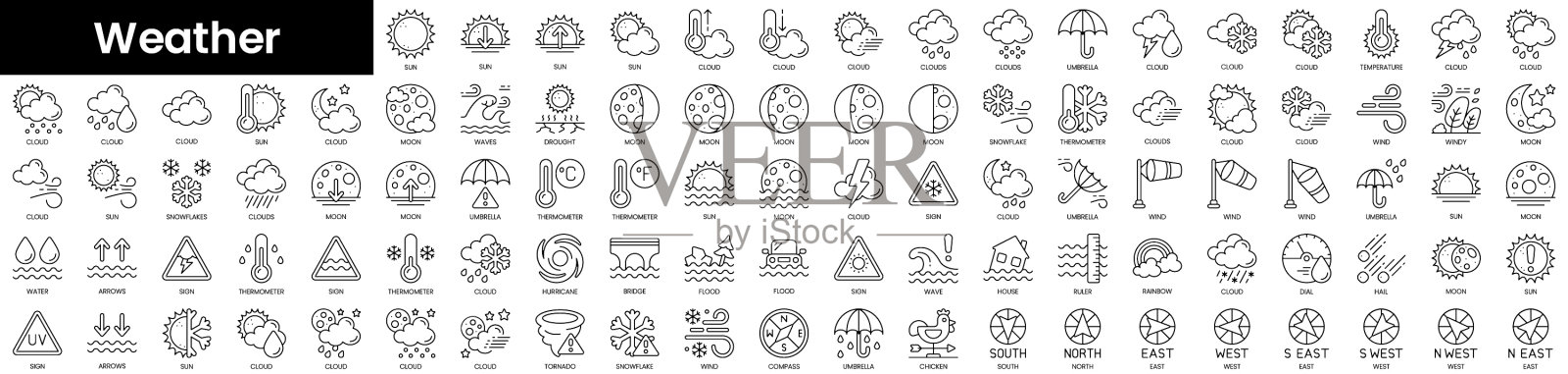 一套轮廓天气图标极简主义薄图标素材