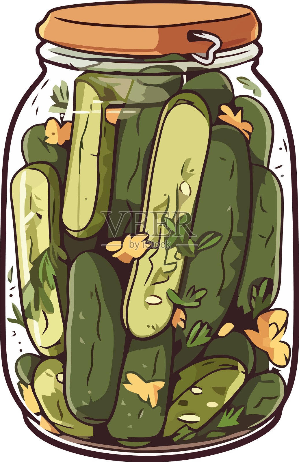自制有机罐子里的新鲜腌菜插画图片素材