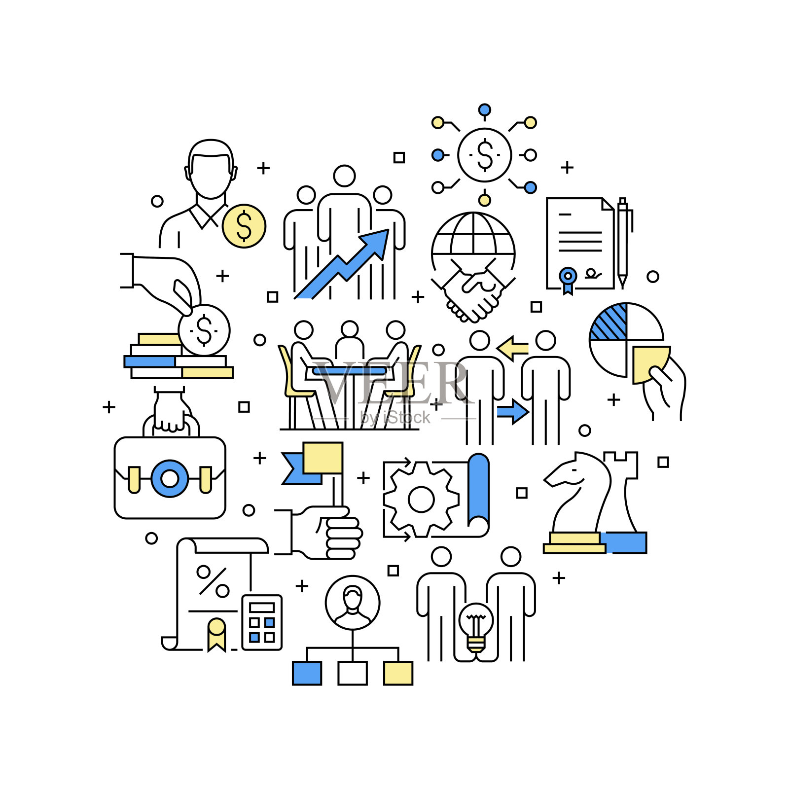 商务合作相关的矢量横幅设计概念，现代线条风格与图标插画图片素材