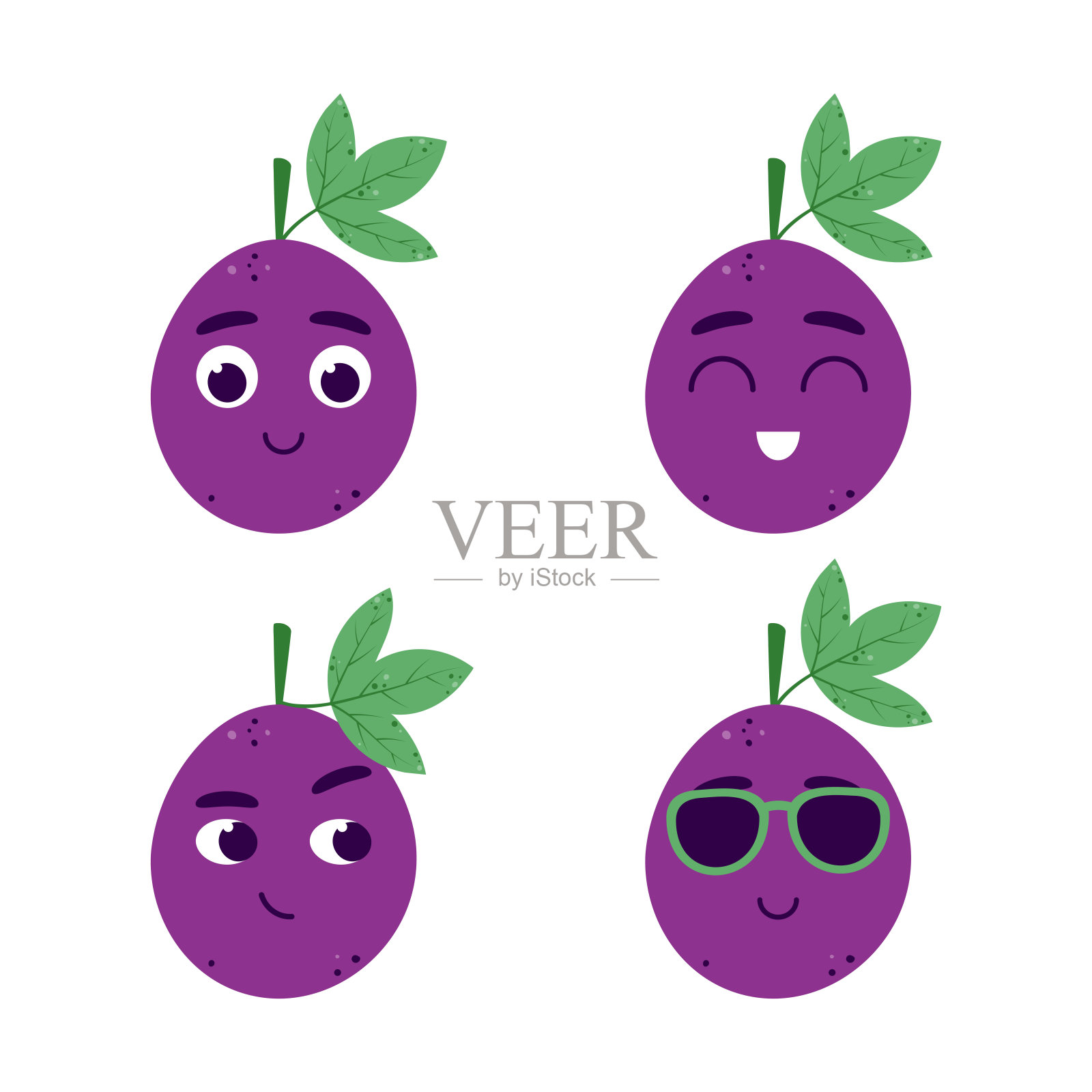 可爱的百香果设置不同的情绪。卡哇伊吉祥物水果性格。卡通矢量插图插画图片素材