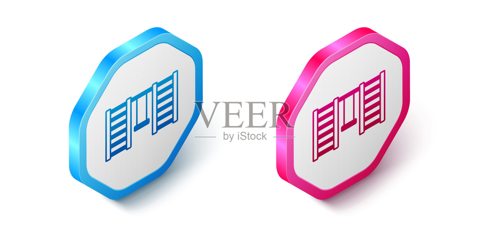 等距木瑞典墙图标隔离在白色背景。瑞典的楼梯。六角按钮。向量图标素材