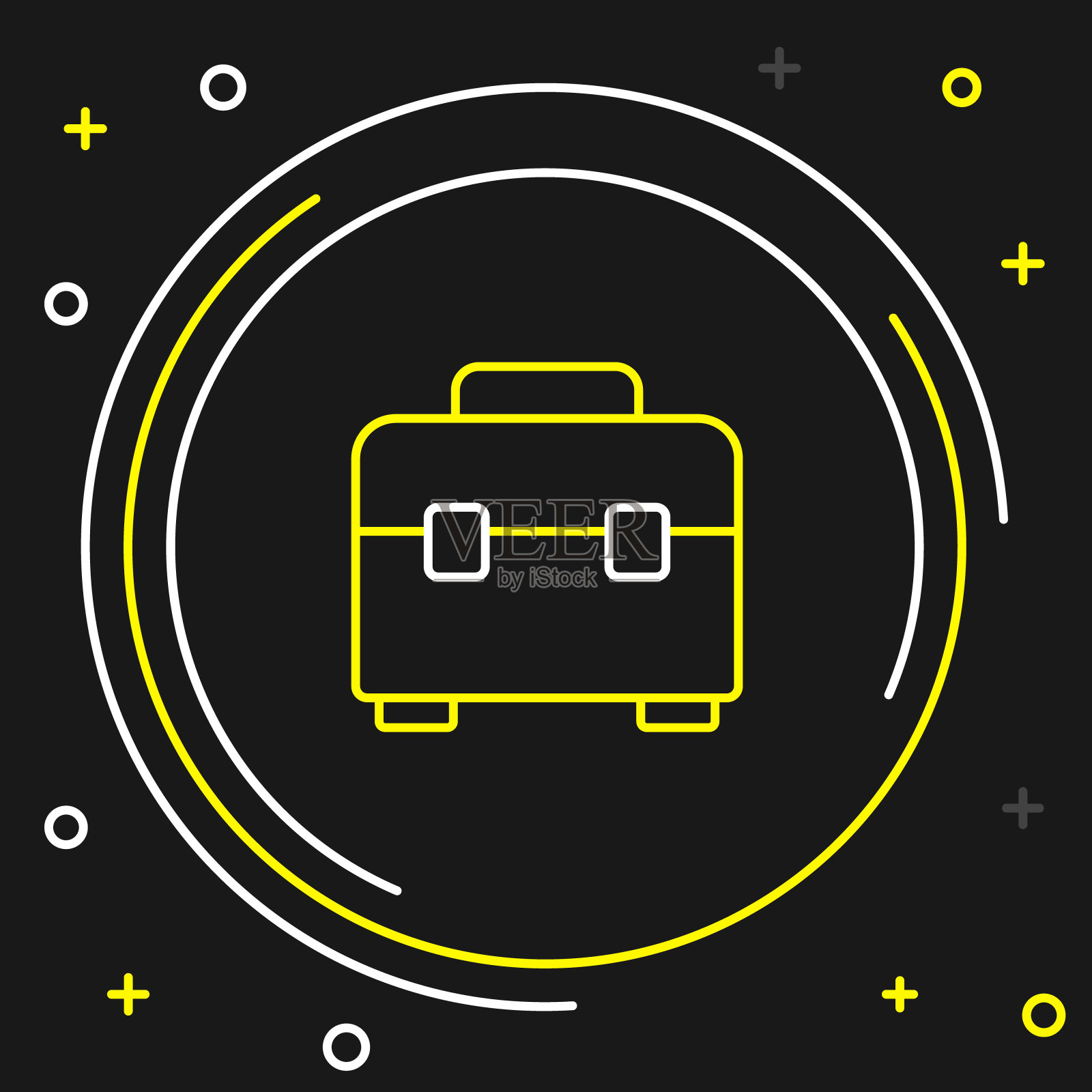 线条工具箱图标孤立在黑色背景上。工具箱标志。色彩缤纷的轮廓概念。向量插画图片素材