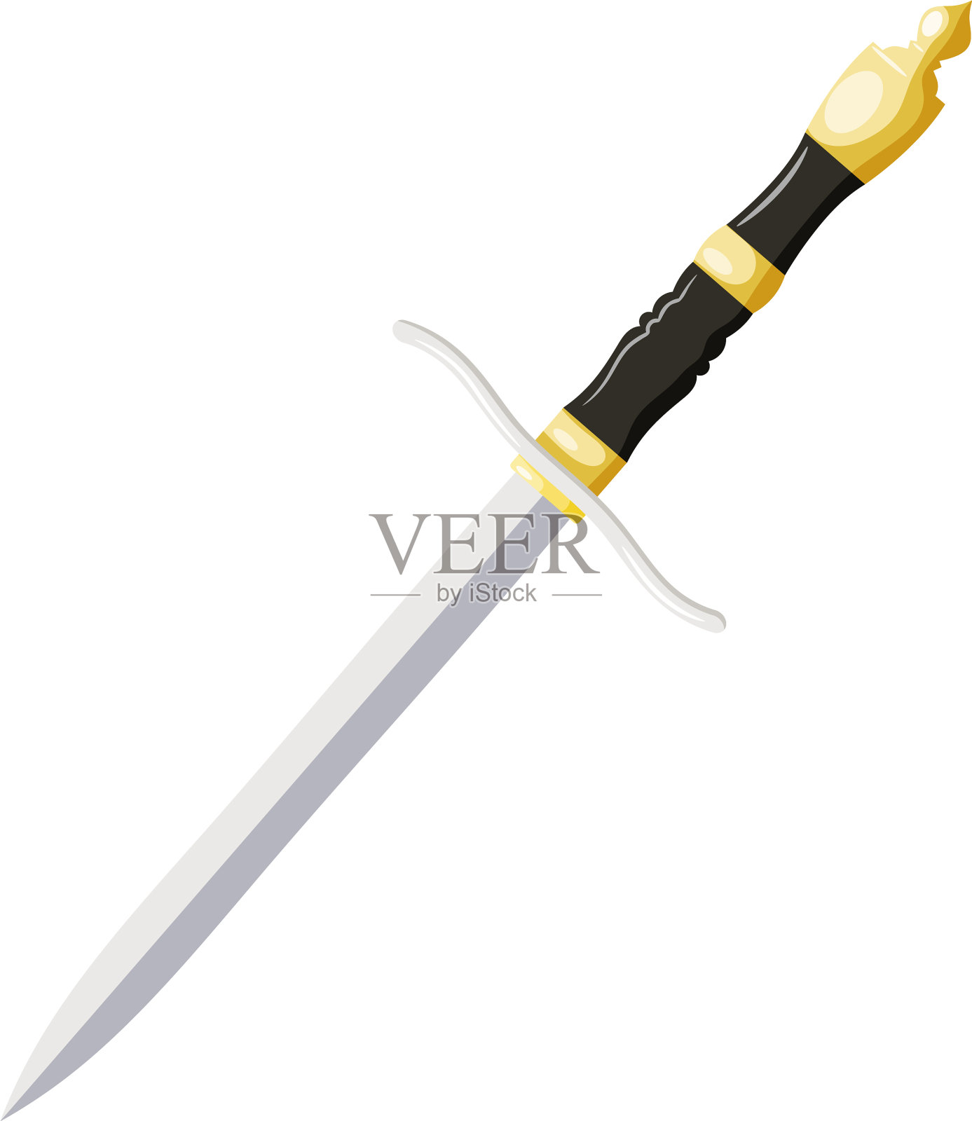 在白色背景上给一把古董刀涂上彩色设计元素图片