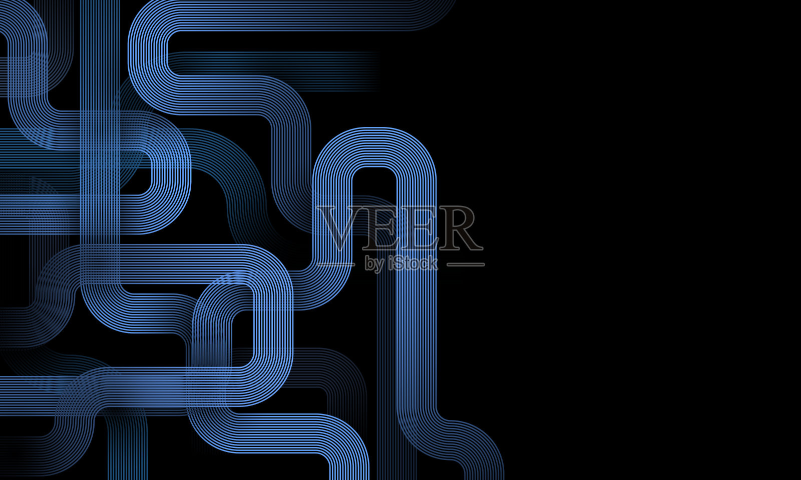 复古风格的线条在黑暗的背景。几何条纹线条艺术设计。现代闪亮的蓝色线条。未来科技概念。适用于海报，封面，横幅，宣传册，网站。70、80年代风格插画图片素材