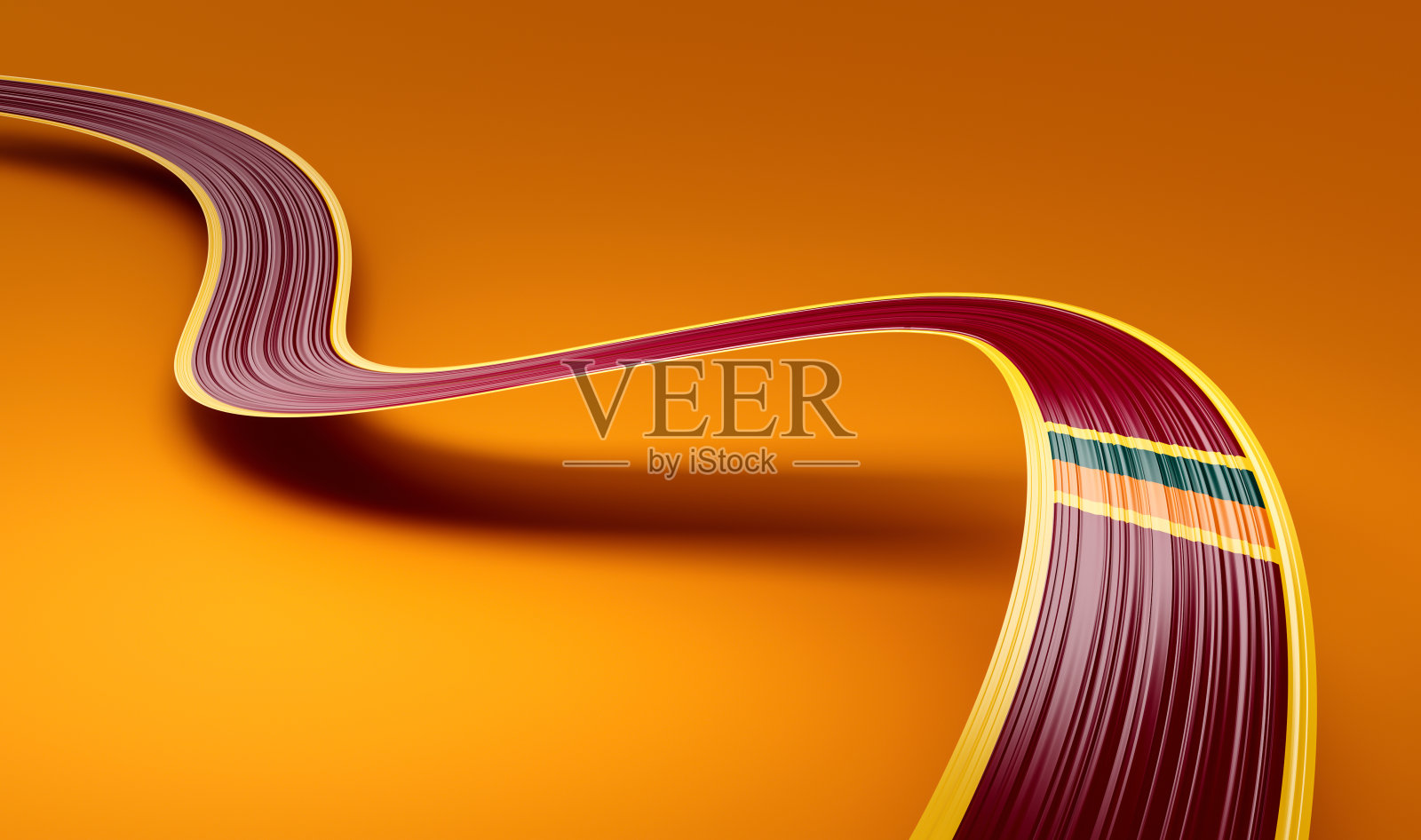 斯里兰卡国旗丝带，黄色橙色背景的3d插图照片摄影图片