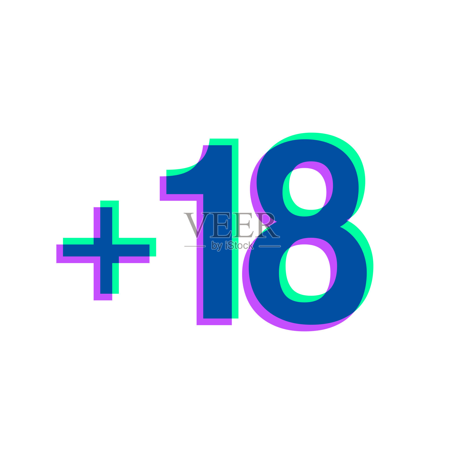 +18 +18。图标与两种颜色叠加在白色背景上插画图片素材