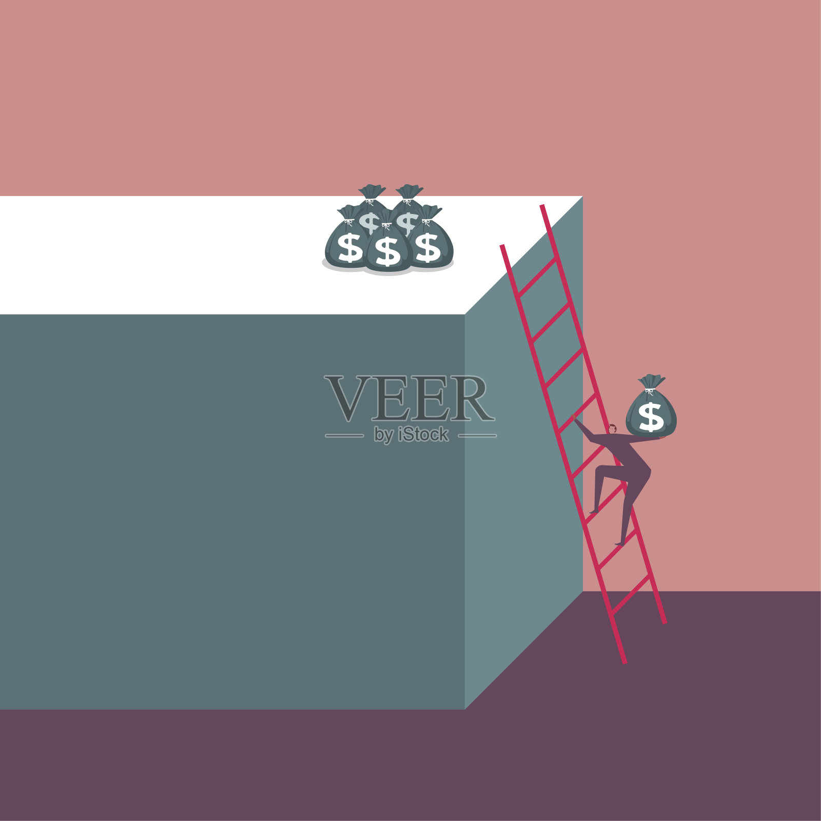一个人正把财富带到高处。插画图片素材