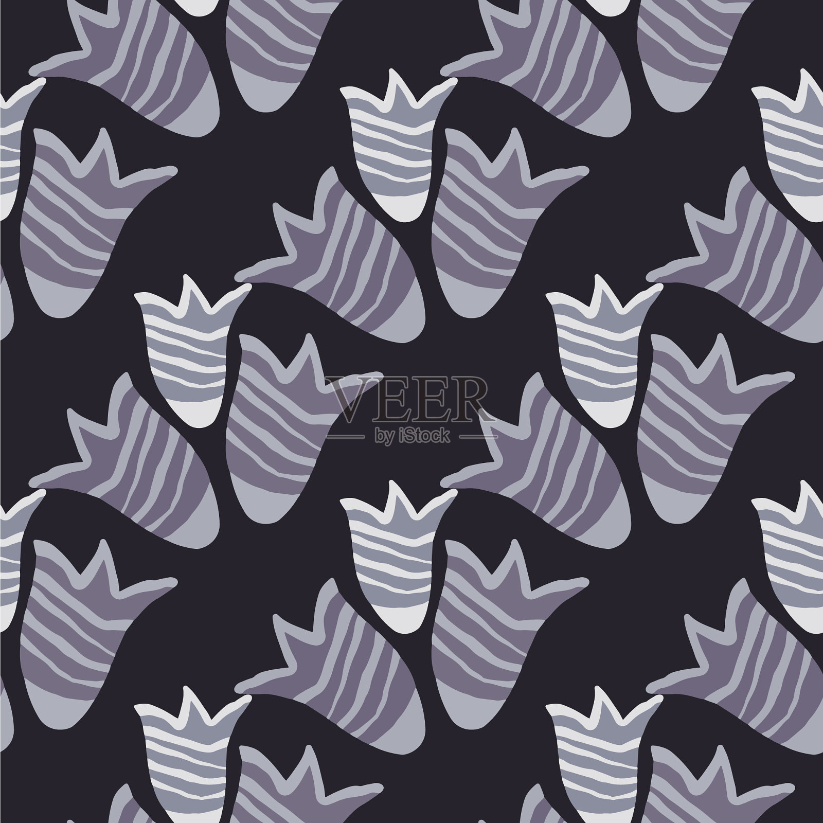 手绘风铃花黑色无缝图案插画图片素材