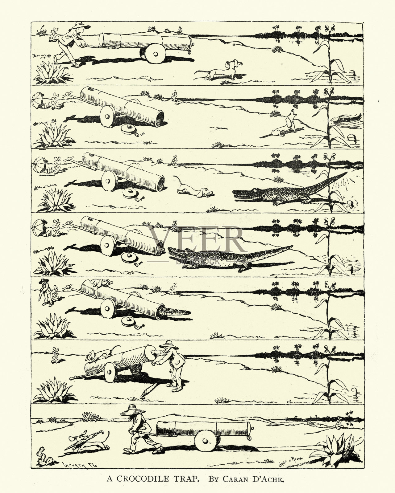 谁捉鳄鱼，维多利亚幽默漫画插画图片素材