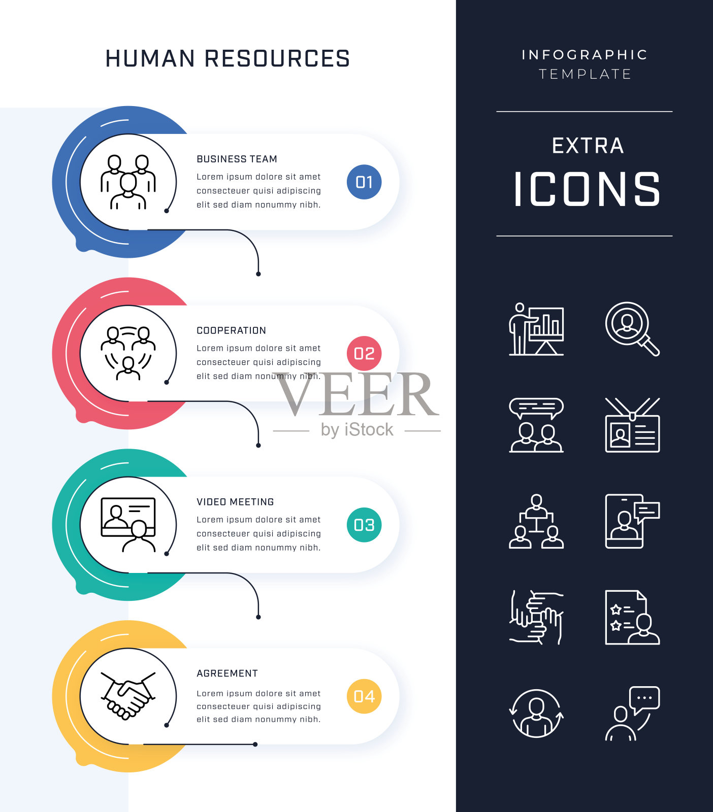 时间轴信息图表模板和人力资源图标集插画图片素材