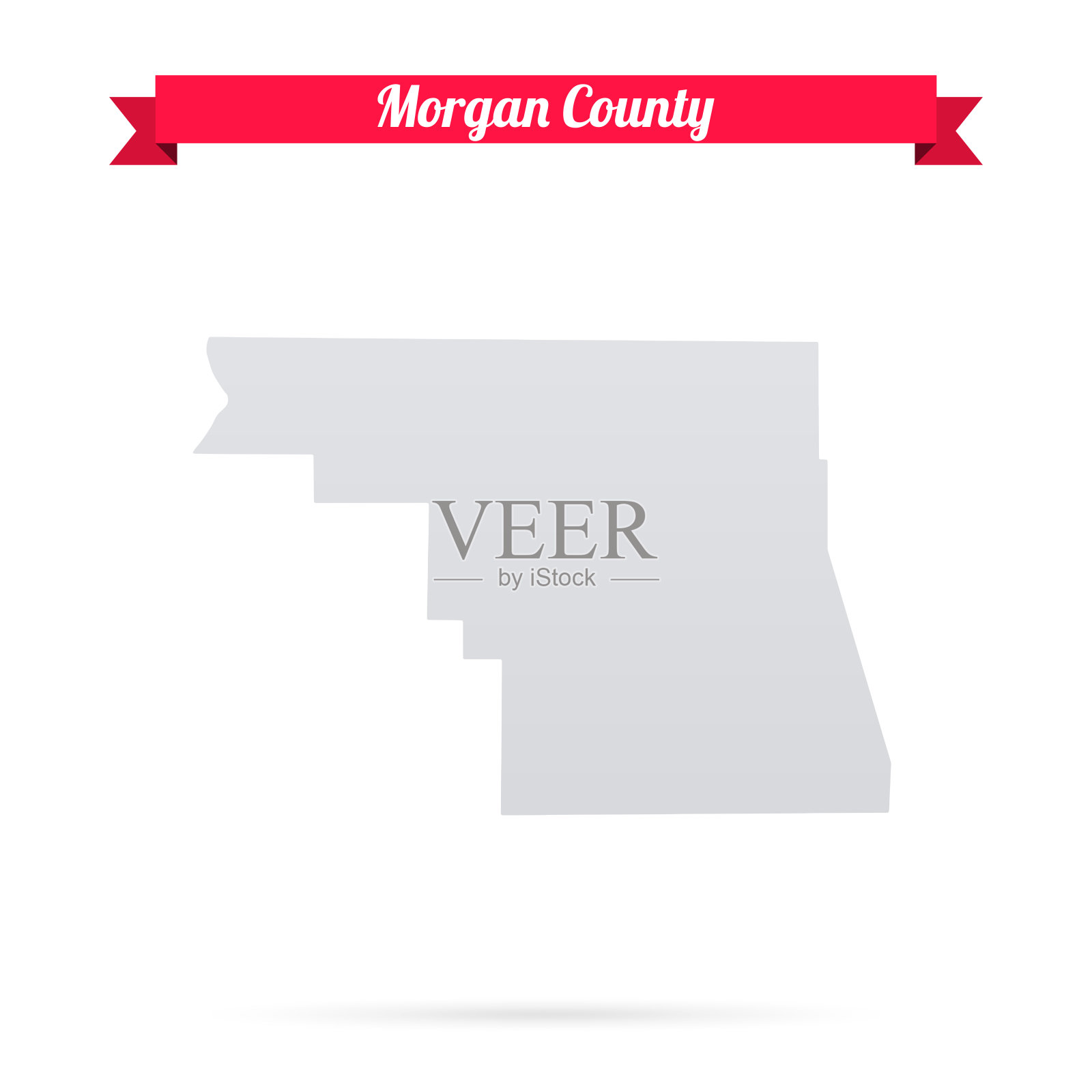 伊利诺伊州摩根县。白底红旗地图插画图片素材
