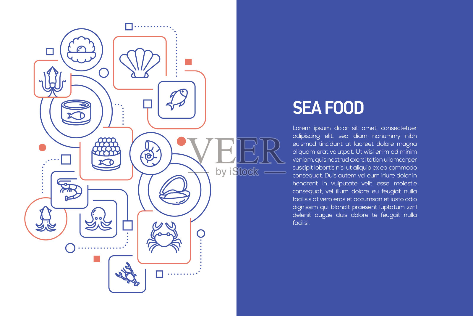 海鲜概念，矢量图解与图标的海鲜插画图片素材