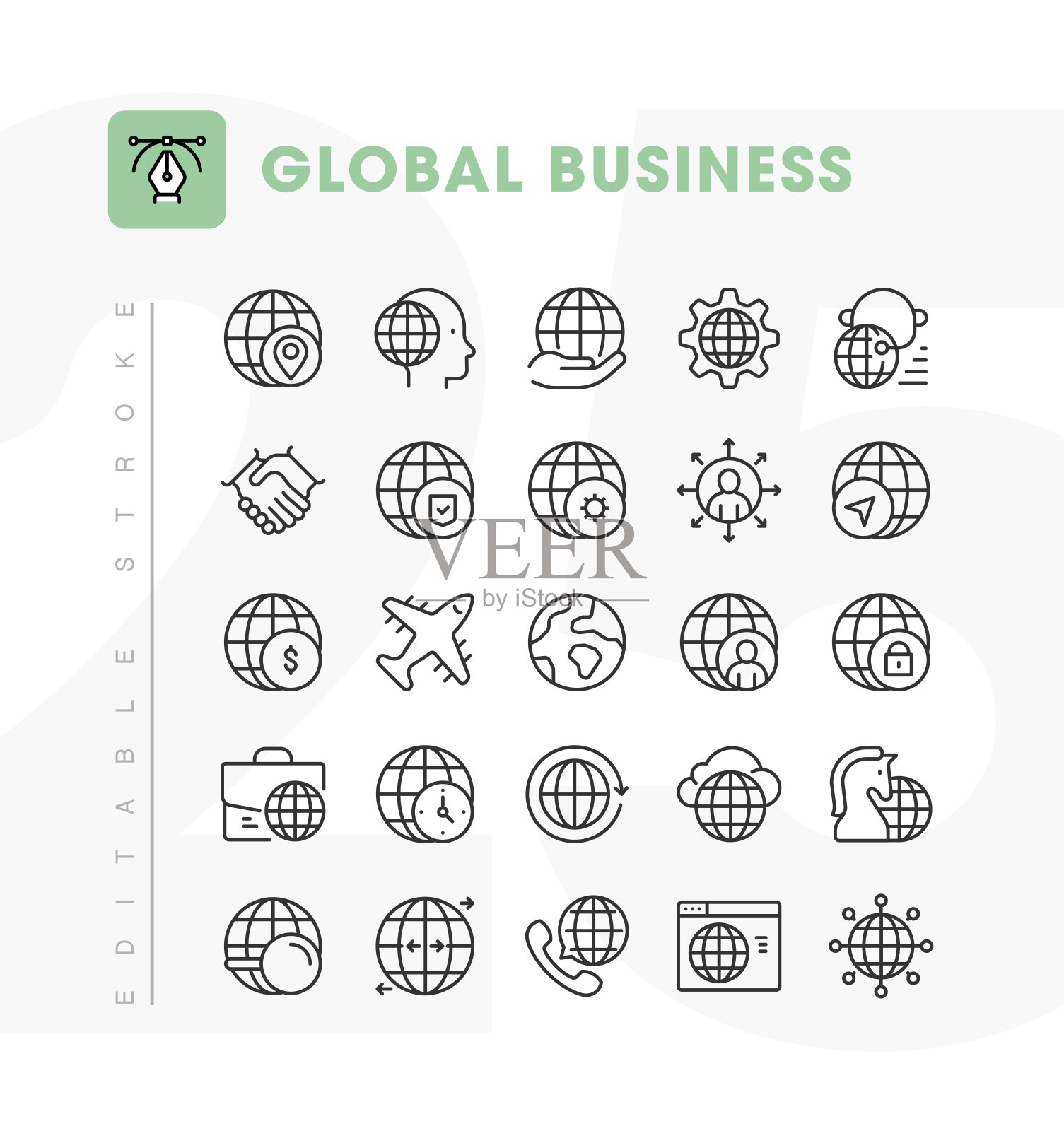 全球业务线图标集。可编辑的中风。像素完美。插画图片素材