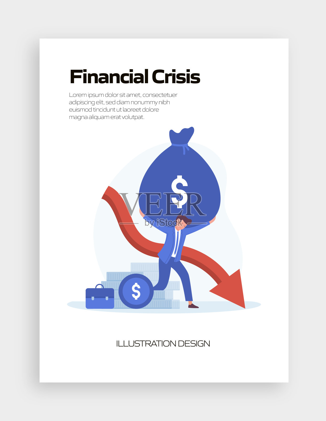 经济，金融危机和衰退的概念矢量插图登陆页面模板，网站横幅，广告和营销材料，在线广告，业务演示等。插画图片素材