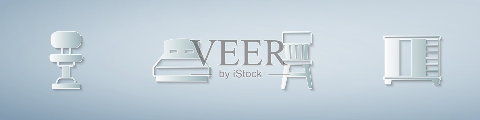 设有办公椅、大床椅和衣柜图标素材