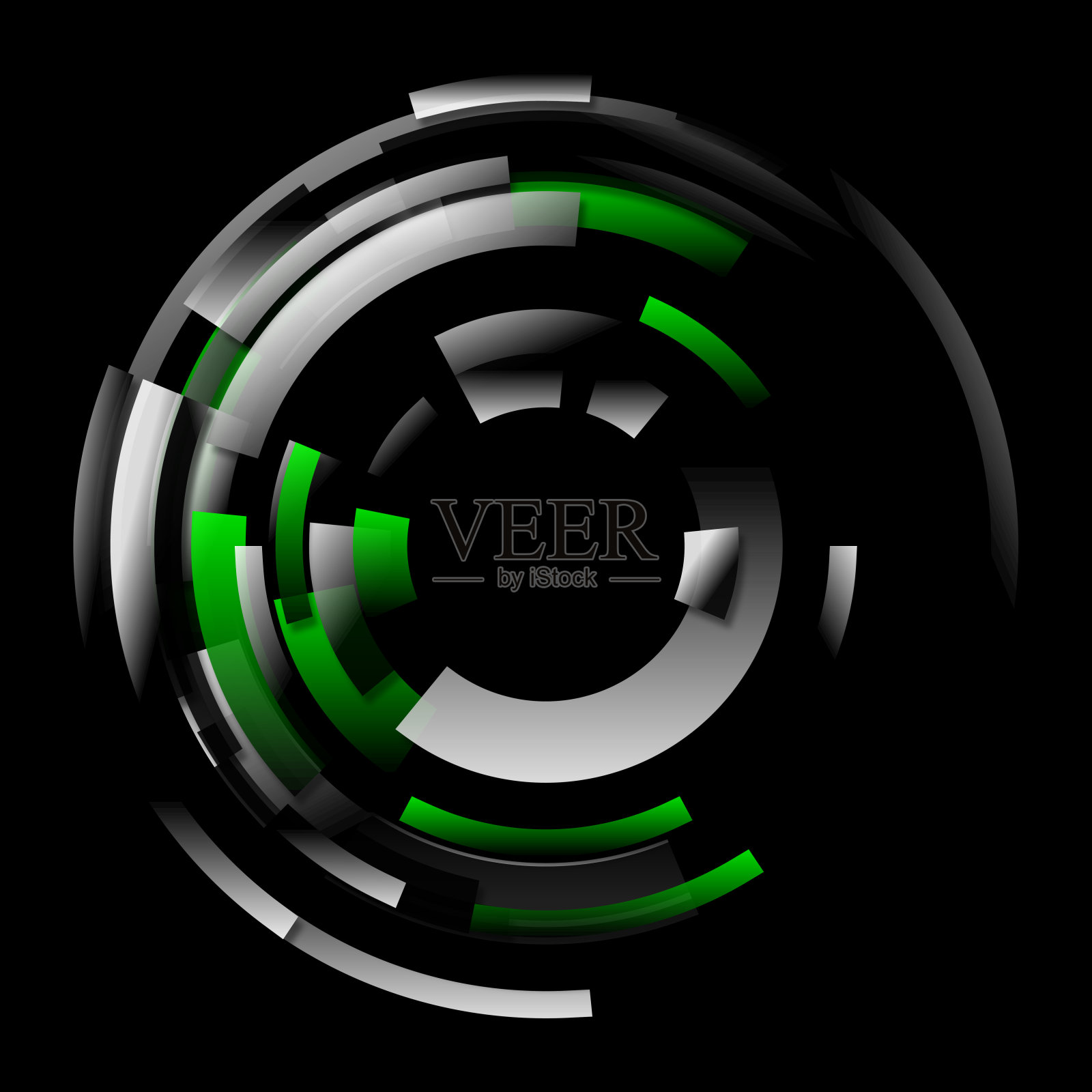 在空间上，绿色和灰色重叠成圆形插画图片素材