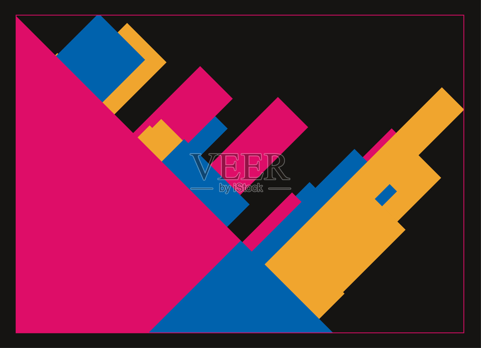 抽象红色矩形几何图案，黑色背景设计插画图片素材