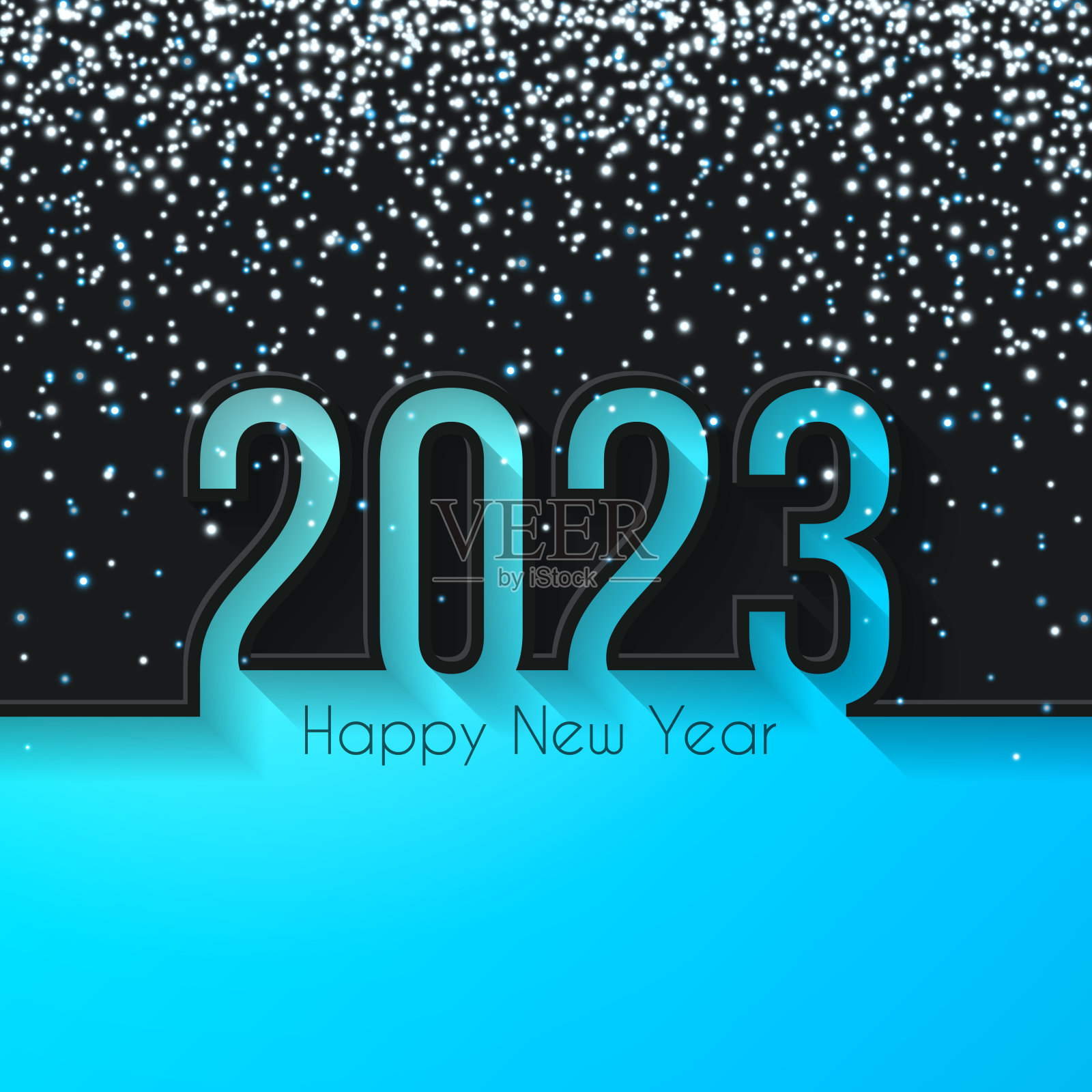 2023年新年快乐，金色闪光-黑色背景插画图片素材