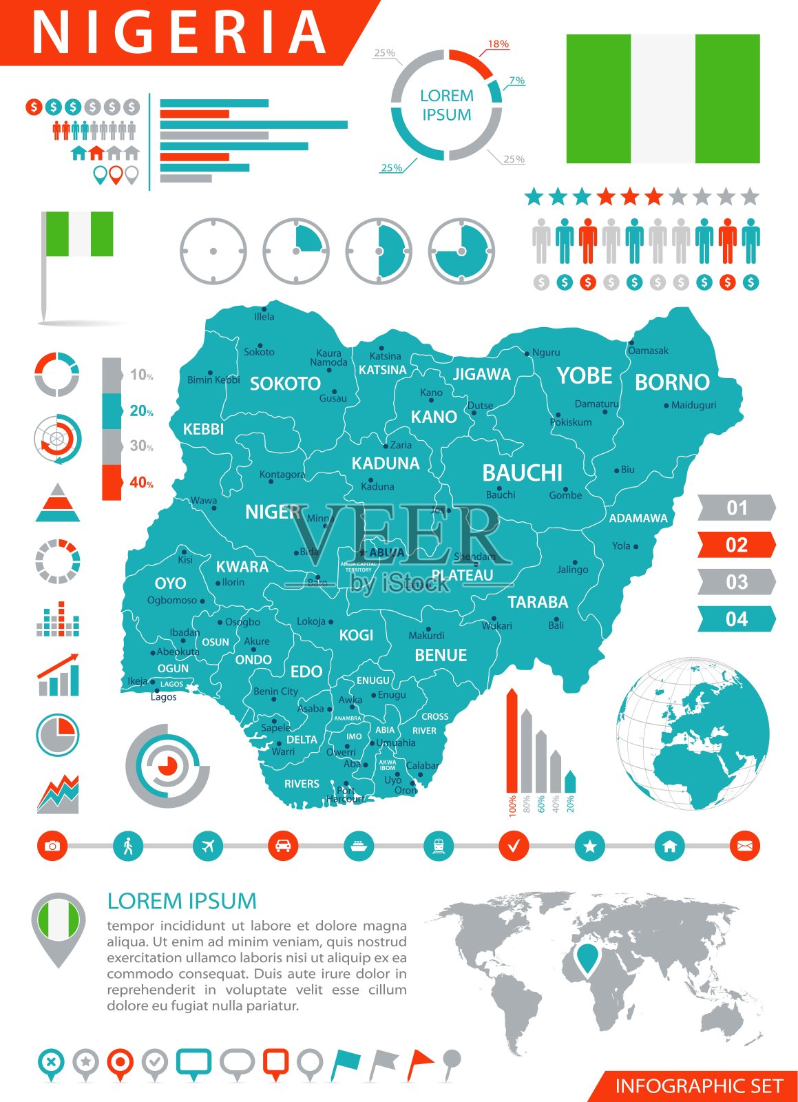 尼日利亚地图-信息图向量插画图片素材
