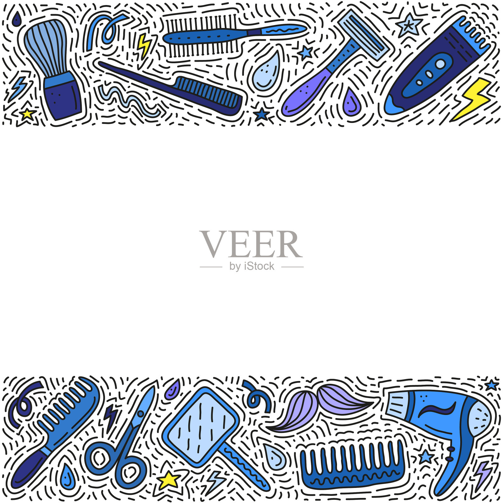 带有理发店涂鸦图标的海报插画图片素材